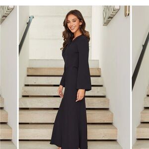 🖤 Milio-Milano Twist Front Open Back Midi Dress | Black | Size S | NWT